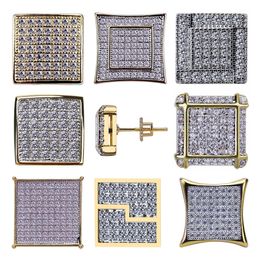 18K Gold Hip Hop CZ Zircon Square Earring Studs 0.7-1.6cm for Men and Womens Gifts Iced Out Diamond Stud Earrings Punk Rock Rapper Jewellery