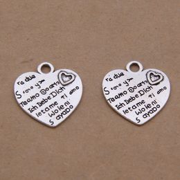 Antique silver heart Charms with letters love DIY Pendant Accessory For necklace Jewelry Making findings 20*21mm