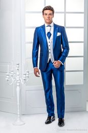 Newest One Button Groomsmen Peak Lapel Wedding Groom Tuxedos Men Suits Wedding/Prom/Dinner Best Man Blazer(Jacket+Tie+Vest+Pants) B705