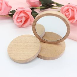 Wooden Small Round Mirror Portable Pocket HD Mirror Wood Mini Makeup Mirror Party Favours Gifts LX2028