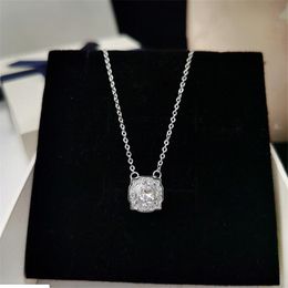 Classical Fashion Jewellery Real Sterling Sier Snow Pendant Round Cut White Topaz Lucky Party Promise Women Wedding Clavicle Necklace