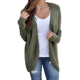 Women's Sweater Cardigan - Knit Open Front Back Strap Long Sleeve Bat Sleeve Top