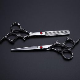 professional 6 inch 440C steel dragon hair scissors bag set cutting scissor barber thinning shears scisors hairdressing scissors