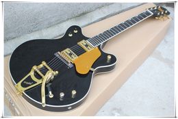 Big Tremolo Bridge Black Golden Hardware 2 Pickups Electric Guitar with Golden Pickguard Rosewood Fingerboard Can be Customized