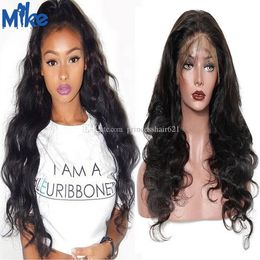 China Factory Supplier MikeHAIR Natural Black Color Body Wave Lace Front Wig Wholesale Half Lace Remy Human hair Wig