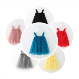 Ragazze Sling Dress New Summer Style Bambini Pizzo Solid Princess Dress Abbigliamento Toddler Tutu gonne per bambina Panno gonna per bretelle per bambini