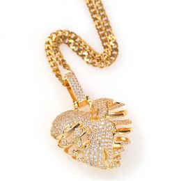 New Arrived Iced Out Zircon Hollow Love Pendant Necklace Gold Silver Plated Mens Hip Hop Jewellery Gift