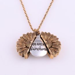 Fashion Letter you are my sunshine Necklace Sunflower Double Layer Engraved Necklace Chain Gold Pendant Necklace Jewellery Valentine Day Gift