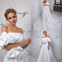 2020 Eva Lendel Hand Made Flower Wedding Dress Satin A Line Court Train Wedding Dresses Abiti Da Sposa