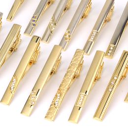 New Tie Clips men Metal Necktie Bar Crystal Dress Shirts Tie Pin For Wedding Ceremony Metal Golden Necktie Clip man Accessories