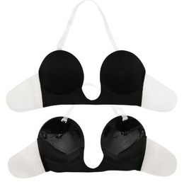 2019 DHL free One-piece deep U silicone bra Concealed invisible chest strap nipple strapless underwear 4 sizes for choice