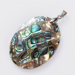 Sea Abalone Shell Genuine Paua Jewelry Plaid Oval Pendant Charm for Women and Children 5 Pieces