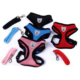 Breathable Mesh Small Dog Pet Harness and Leash Set Puppy Vest Pink Red Blue Black For Chihuahua 15pcs
