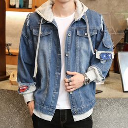 Denim Jacket Coat Men's Handsome Fake Two-Piece plus Fertiliser Casual Shirt Jacket Korean Cowboy Outwear