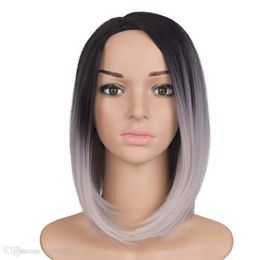 Mtmei Hair Short Bob Wig Synthetic Material Full Machine Made Glueless Ombre Silver Grey Heat Resistant Hair Wigs For Women