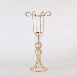 Gold Candle Holder Metal Candlestick Hollow Flower Vase Table Centrepiece Event Flower Rack Road Lead Wedding Home Decor