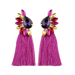 Wholesale- fashion luxury designer exaggerated vintage beautiful glittering crystal long tassel stud earrings for women girls
