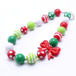 Newest Fashion Christmas Baby Kid Chunky Necklace Best Gift Red Bow Bubblegume Bead Chunky Necklace Jewellery For Baby Kid Girl