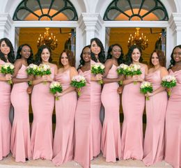 Stylish Pink Mermaid Bridesmaid Dresses Spaghetti Strap Strapless Wedding Guest Dress Satin Party Gowns Vestidos De Novia Custom