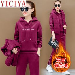 Velvet 3 2 Piece Set Tracksuits For Women Vest Hoodies Pant Suits Outfits Plus Big Size Warm Thick Winter High Quality Clothing