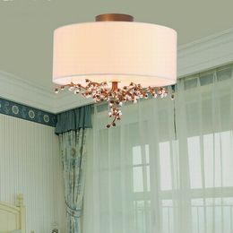 NEW Nordic American crystal pendant light living room bedroom iron cloth lampshade hanging lighting lamp MYY