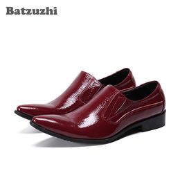 Batzuzhi Formal Business Leather Dress Shoes Pointed Toe Slip on Oxford Shoes for Men Wine Red Wedding Shoes Men, Big Sizes US12