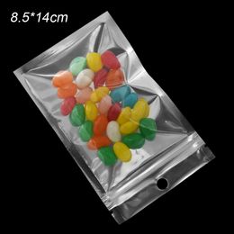 8.5*14cm Snack Bulk Food Smell Proof Storage Bag Electronics Zipper Pouches Bags Clear Aluminum Foil Packaging Bag with Hang Hole 2000Pcs