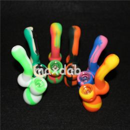 Colourful Silicone Smoking dry Pipe Oil Burner Smok water Pipes Hand glass nectar