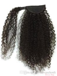 wholesale 14inch 140g Afro kinky Ponytail puff curly drawstring ponytail Hairpiece clip human hair extension black pony curly style hair