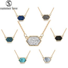 -Multicolore Hexagone Pendentif cristal naturel Collier Cluster Or Argent chaîne Résine Collier bijoux de mode pour femmes filles cadeau-Z