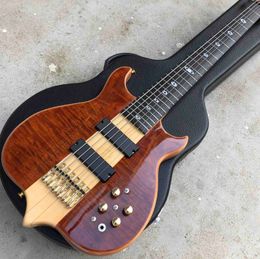 Custom Neck Through Body Ebony Fingerboard Burst Maple 6 Strings Bass Guitar free shipping