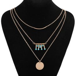 Western New Product Metal Jewellery Pine Stone Sequins Combination Female Multiple Layers Necklace Boho Bijouterie