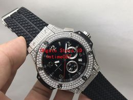 2019 Luxury Man Watch Diamond Bezel Black Dial Black Rubber Strap Sports Watches 44 mm VK Quartz Chronograph Movement men's Wristwatches