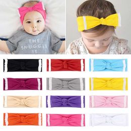 Solid Hair Bows Whtie lace Headband For Baby Girls Elastic Hair Band Cotton Bowknot Turban Headwear Hair Accessories