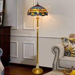 Blue tiffany dragonfly antique stained glass lamps bar club Nordic pure copper art floor lamp TF076