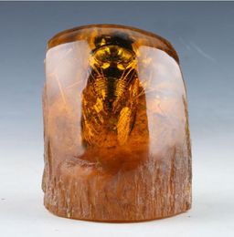 100% Natural Amber Statue w Cicada