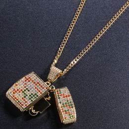 Fashion-Gold & White Gold Plated Iced Out Multicolor Cubic Zirconia Mens Lighter Pendant Necklace Designer Diamond Hip Hop Jewelry for Boys