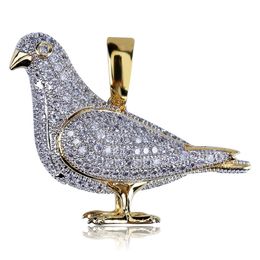 Hip Hop Iced Out Two Tone Plate Animal Pigeon Necklace Lab Diamond Mens Bling Jewellery Gift