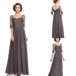 New Grey Mother of the Bride Dresses Lace Appliqued Beads Long Wedding Guest Dress Formal Gowns