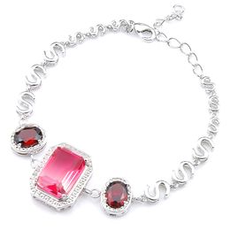 Luckyshine Unique Jewellery For Women Silver Bracelets rectangle Bi Coloured Tourmalin Gem Charm Bracelets For Women New Year Gift B1121