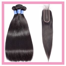 Indian Virgin Hair 3 Bundles With 2X6 Lace Closures Middle Part Straight Human Hair Extensions 2 By 6 Closure 4PCS
