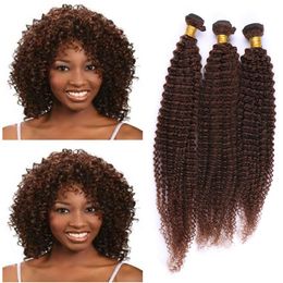 Kinky Curly Brown Human Hair Weaves Virgin Peruvian Hair Bundles 3Pcs/Lot #4 Chestnut Brown Curly Hair Bundles