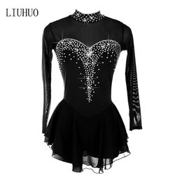 LIUHUO Women dresses wholesale black Elegant Little Black Halter Backless Skater Dress figure ice skating dresses