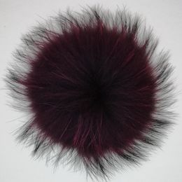 Wholesale China Factory Raccoon Fur 15cm Pompom Ball Accessories Round colourful with metal snap button detachable