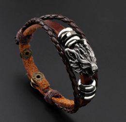 Personalized vintage hand-woven leather rope multi-level wolf head bracelet men and women lovers bracelet WY608