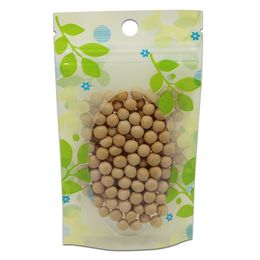 300Pcs DHL Plastic Green Leaves Stand Up Hanging Hole Zipper Packing Bag with Clear Window for Snack Beans Tea Storage Package