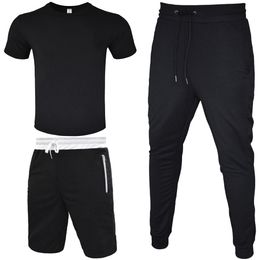 track suit men T-shirt+Short Pant+Long Pant 3 Piece Sets Outfit Street wind leggings sports casual cotton T-shirt zipper