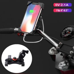 Motorcycle Cell Phone Mount Holder Adjustable 2A USB Charger Mobile Phones Bracket Handlebar Bicycle Universal Accessories