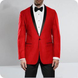 Latest Design One Button Red Groom Tuxedos Shawl Lapel Men Suits 2 pieces Wedding/Prom/Dinner Blazer (Jacket+Pants+Tie) W728