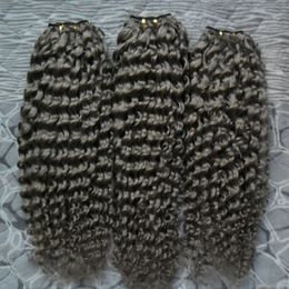 Human Hair Bundles 3PC Brazilian Hair Weave Bundles kinky curly gray Color 100% Human Weave Bundles Non-Remy Hair Extension